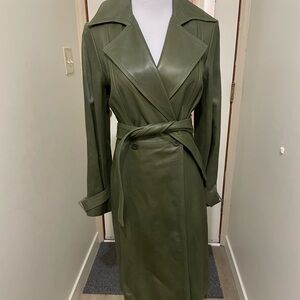 Dalia Collection Forest Green Leather Trench Coat